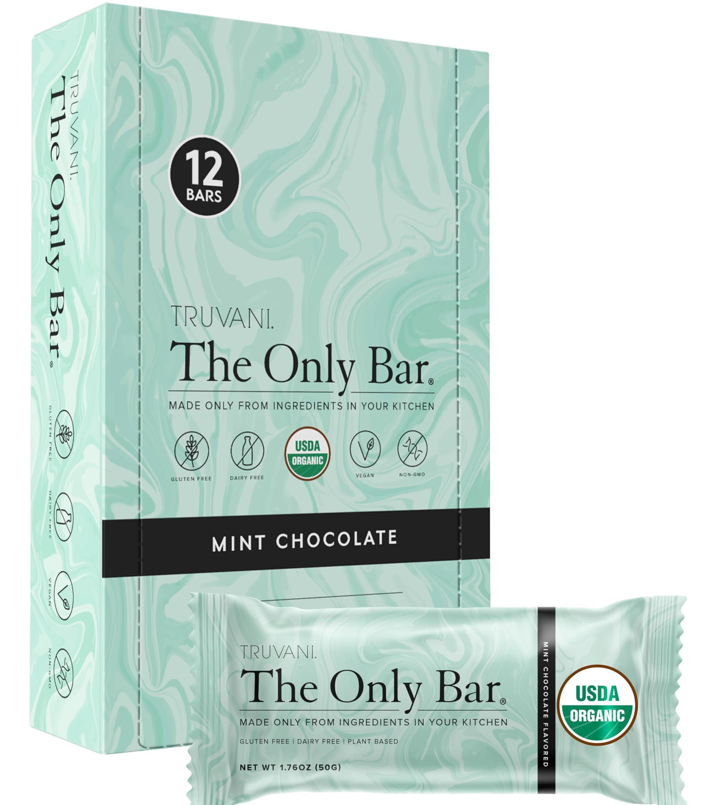 Plant Based Snack Bars | Chocolate Mint 12 Pack | 7g Protein | USDA Organic and Vegan | The Only Bar | Dairy, Soy, and Gluten Free | Individually Wrapped