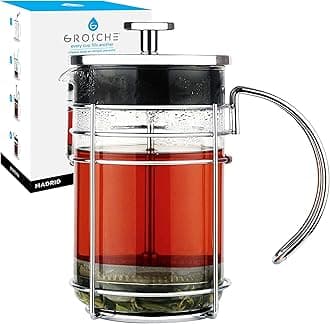 GROSCHE MADRID French Press - Premium Coffee and Tea Maker - 1.5L - 51 oz - Borosilicate Glass Beaker - Dual Filter System For Rich Brew - Versatile Brewing | Stainless Steel Filter
