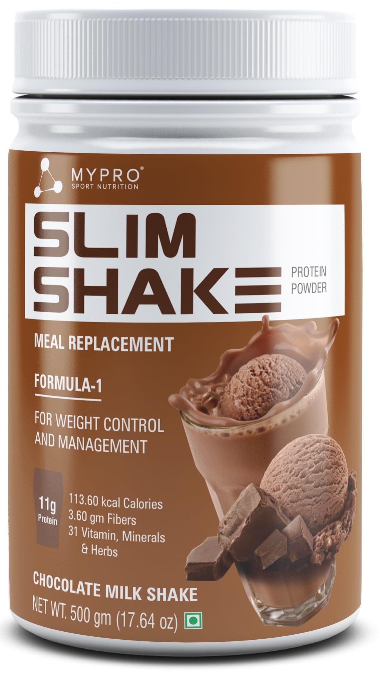 Slim Shake Protein Powder-Meal Replacement Shake For Weight Control & Management-Sugar-Free,For Men & Women-500 Gm- (Chocolate Milk Shake Flavor)