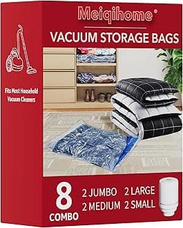 MEIQIHOME Vacuum Storage Bags, Space Saver Sealer Bags,Vacuum seal bags for clothing, Pillows, Comforters, Blankets, Bedding,Travel,8 Pack With Electric Pump