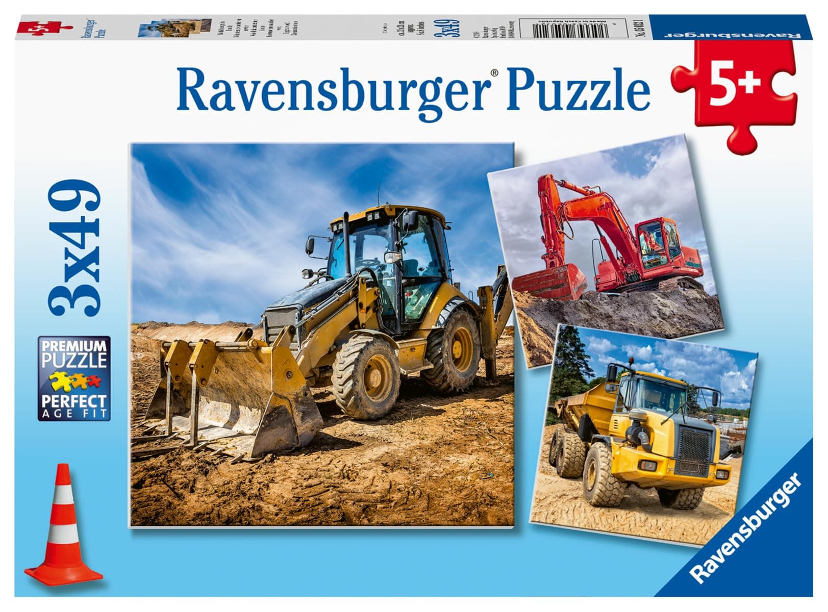 Diggers at Work Puzzle Set | 3x49 Piece Jigsaw Puzzles for Kids | Screen-Free Activity | Boosts Concentration and Focus | Great Gift