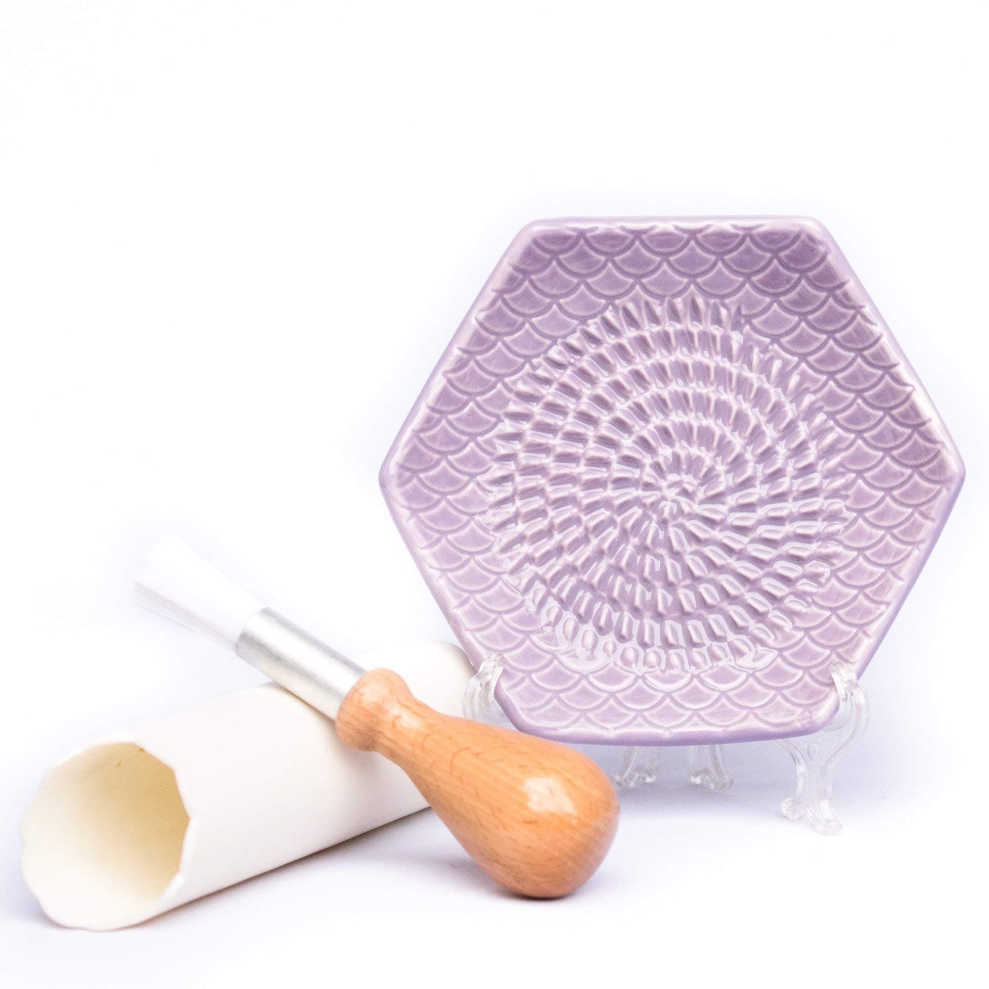 The Grate Plate 3 Piece Handmade Ceramic Garlic Grater Set - Grater, Peeler, Brush (Lavender)