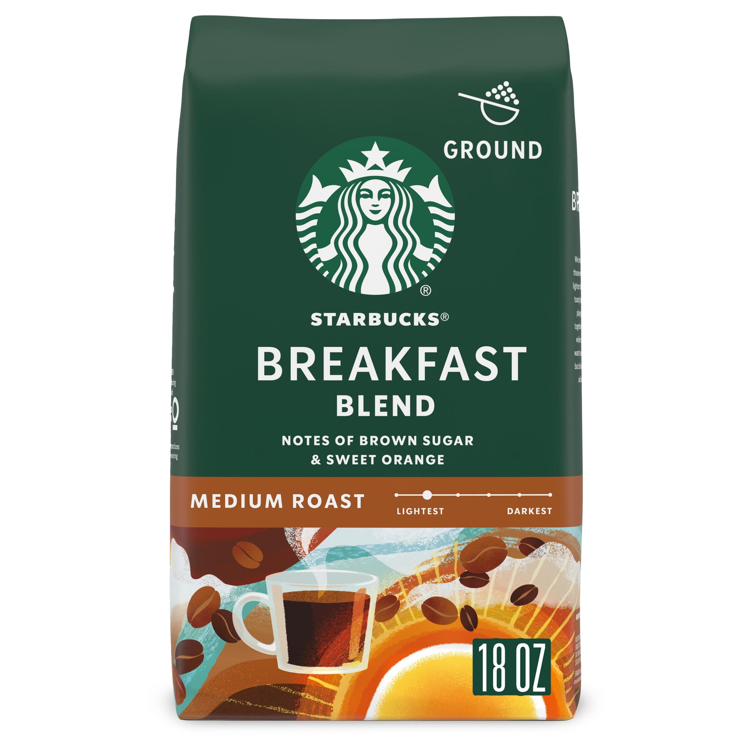 Ground Coffee, Medium Roast Hot or Iced Coffee, Breakfast Blend, 18 oz ​