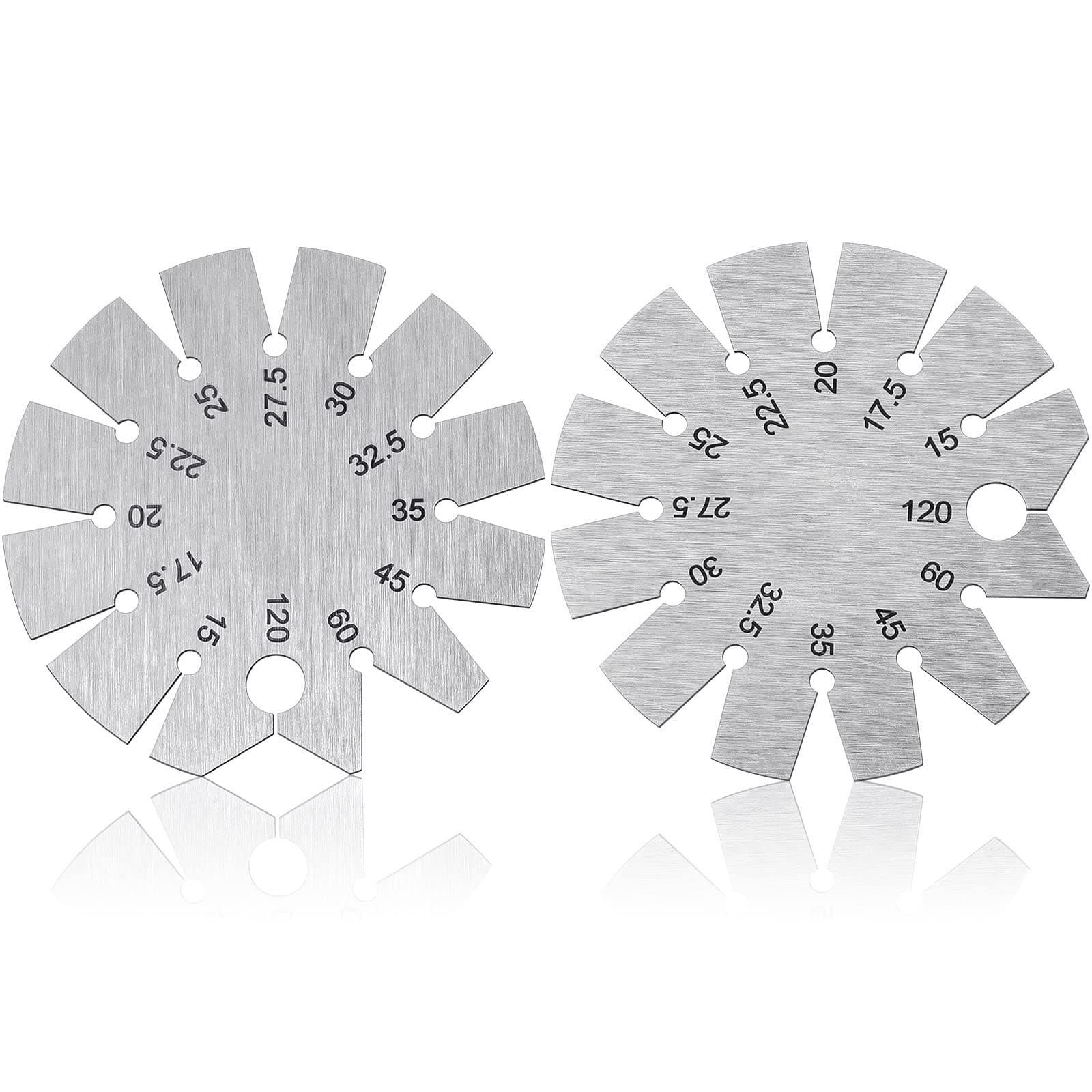 2 Piece Stainless Steel Bevel Axe Angle Finder - Round Shape Knife Blade Angle Gauge 15-120 Degrees