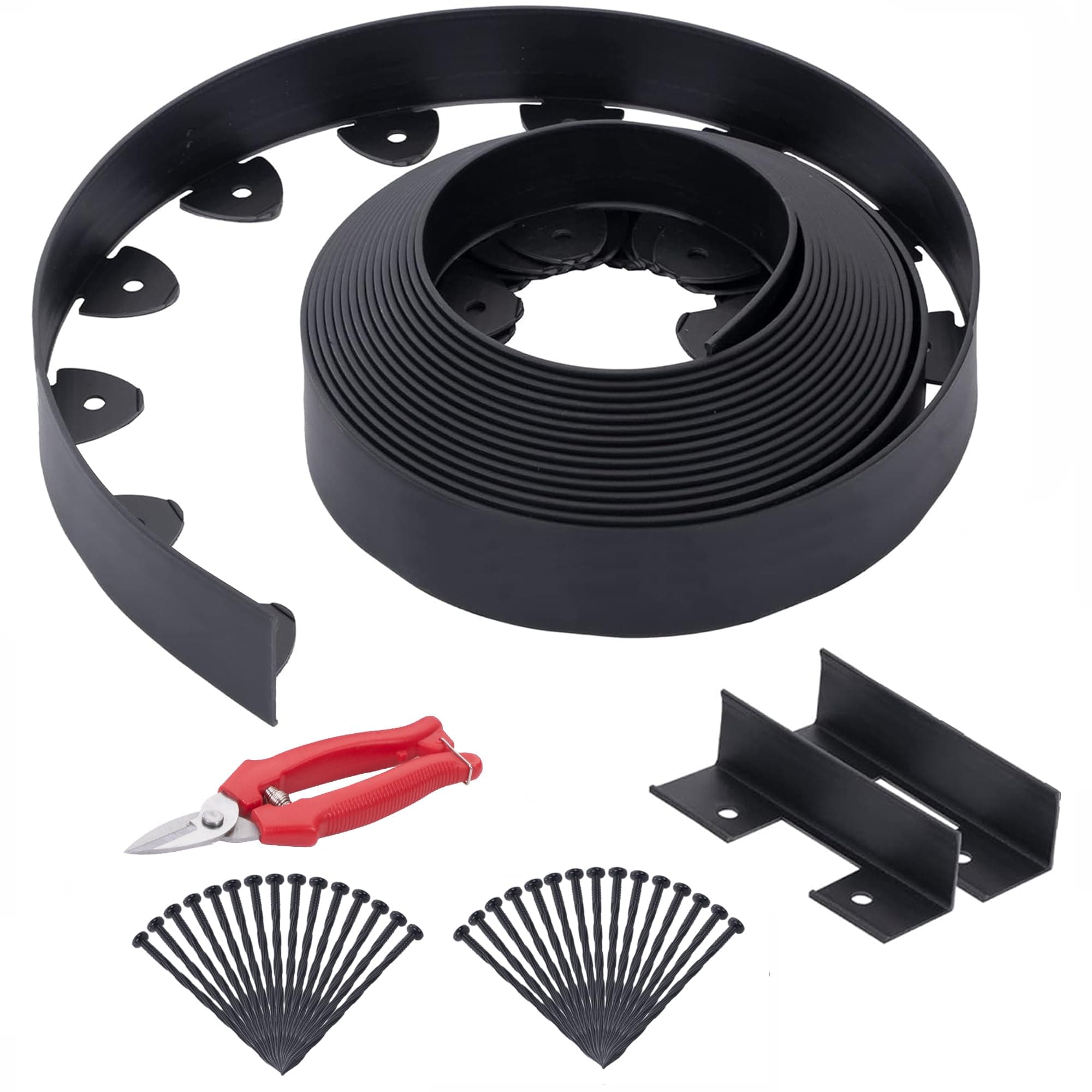 Landscape Edging, 33' 4" Tall Garden Edging with Scissors, Lawn Edging with 30 Garden Spikes and 2 Connectors, Heavy Duty PP&PE Material Edging for Landscaping, Garden, Lawn, Black