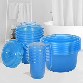 Kuber Industries Set of 18 Bathroom Combo Set - 6 Piece Tub-25 L with 6 Piece Bucket-13 L & 6 Piece Mug-1100 ml Bathing Set Transparent Blue