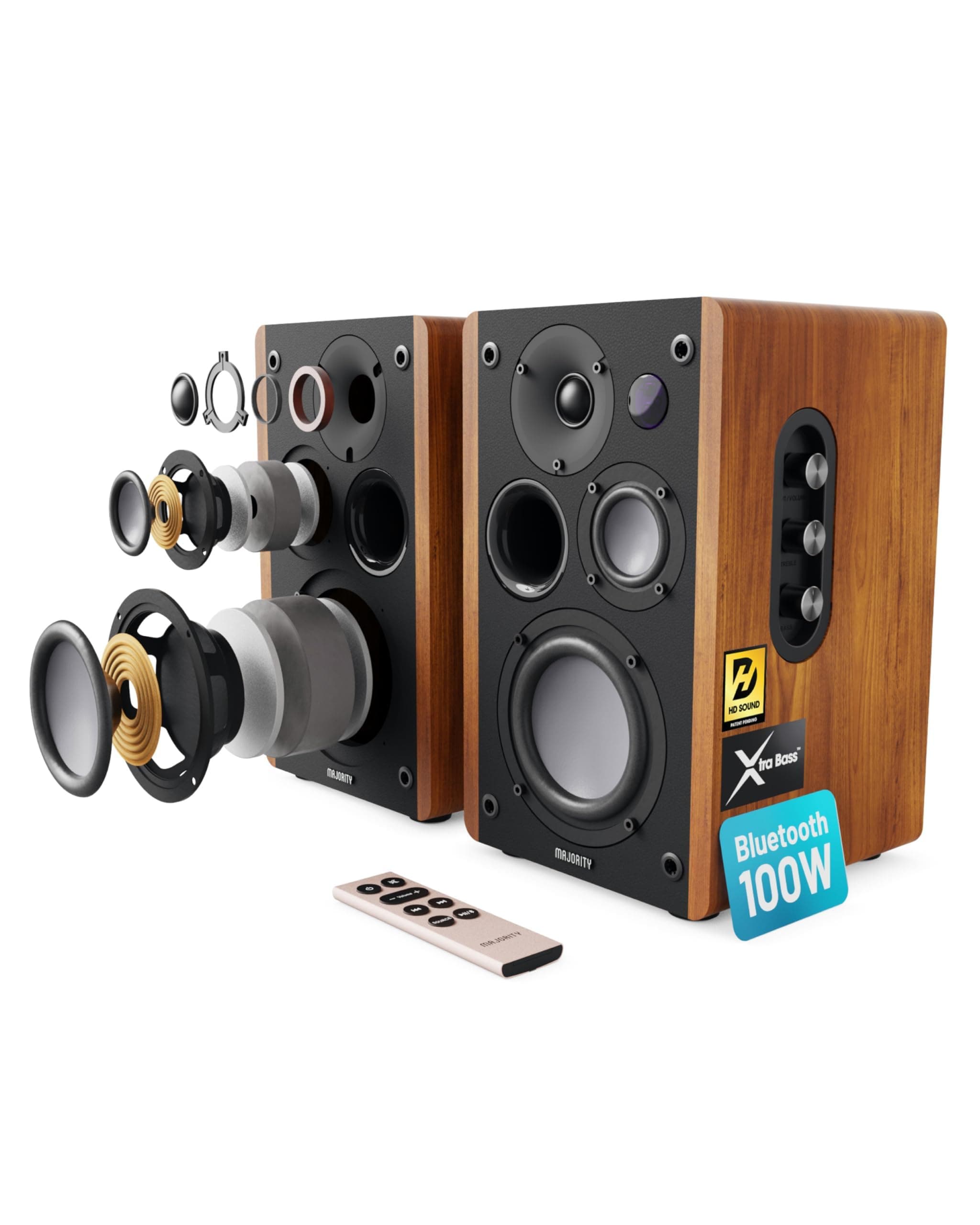 Powered Bookshelf Speakers | 5.3 Bluetooth Stereo Speakers | 100W Active Bookshelf Speakers | Powered Studio Monitor Speakers with Xtra Bass & 3 Drivers D100