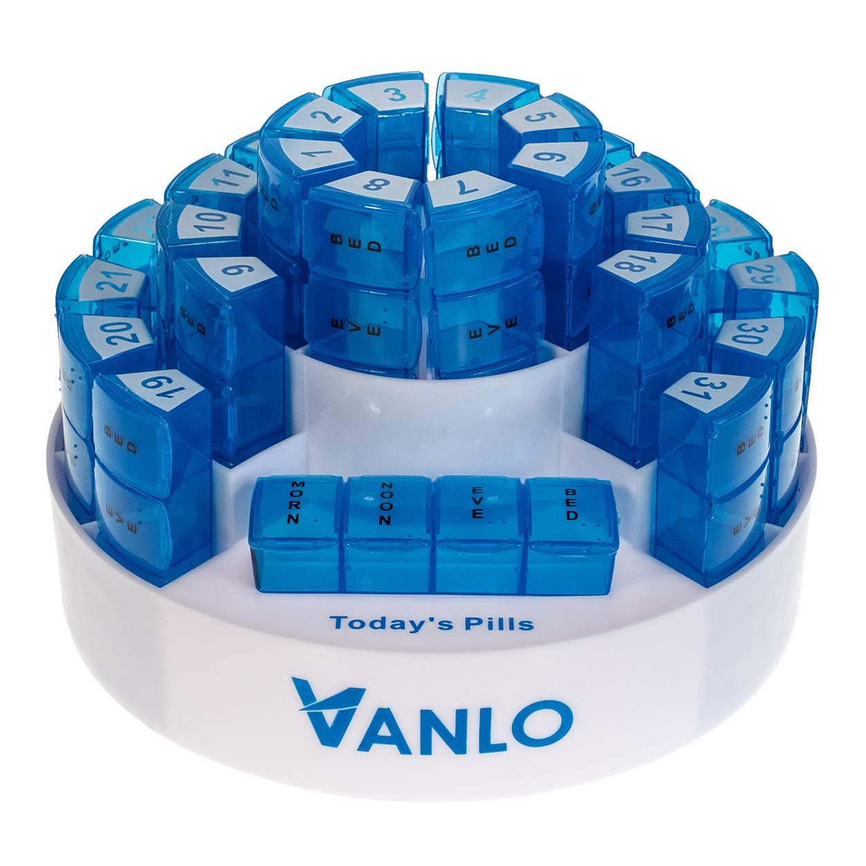 Vanlo Toni Monthly Pill Box / Storage for 31 Days / 4 Compartments / English Labels