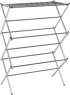 Amazon Basics Foldable Portable Metal Clothes Drying Rack for Indoor Air Drying, Energy Saving, 14.5 x 29.5 x 41.8 inches, Chrome Silver