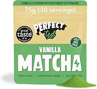 PerfectTed Vanilla Bean Matcha Powder, Ceremonial Grade Japanese, 75g (30 Servings), Perfect for Lattes, Smoothies & Baking | with L-Theanine | Natural Flavours | Vegan