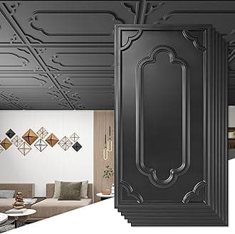Art3d 12-Pack Drop Ceiling Tiles 2x4 Ft, Decorative PVC Ceiling Covering Panels 24x48 Inch for Basement Bathroom Kitchen, Cover 96 Sq.Ft, Black