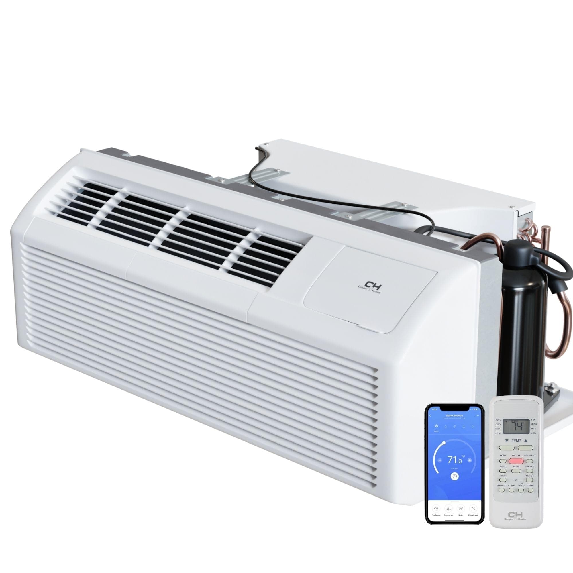 - Cooper & Hunter 15,000 BTU PTAC Packaged Terminal Air Conditioner & Heat Pump – Built-In 3.5kW Electric Heater – Includes Wireless Smart Kit, Remote & Power Cord – R-32 Refrigerant