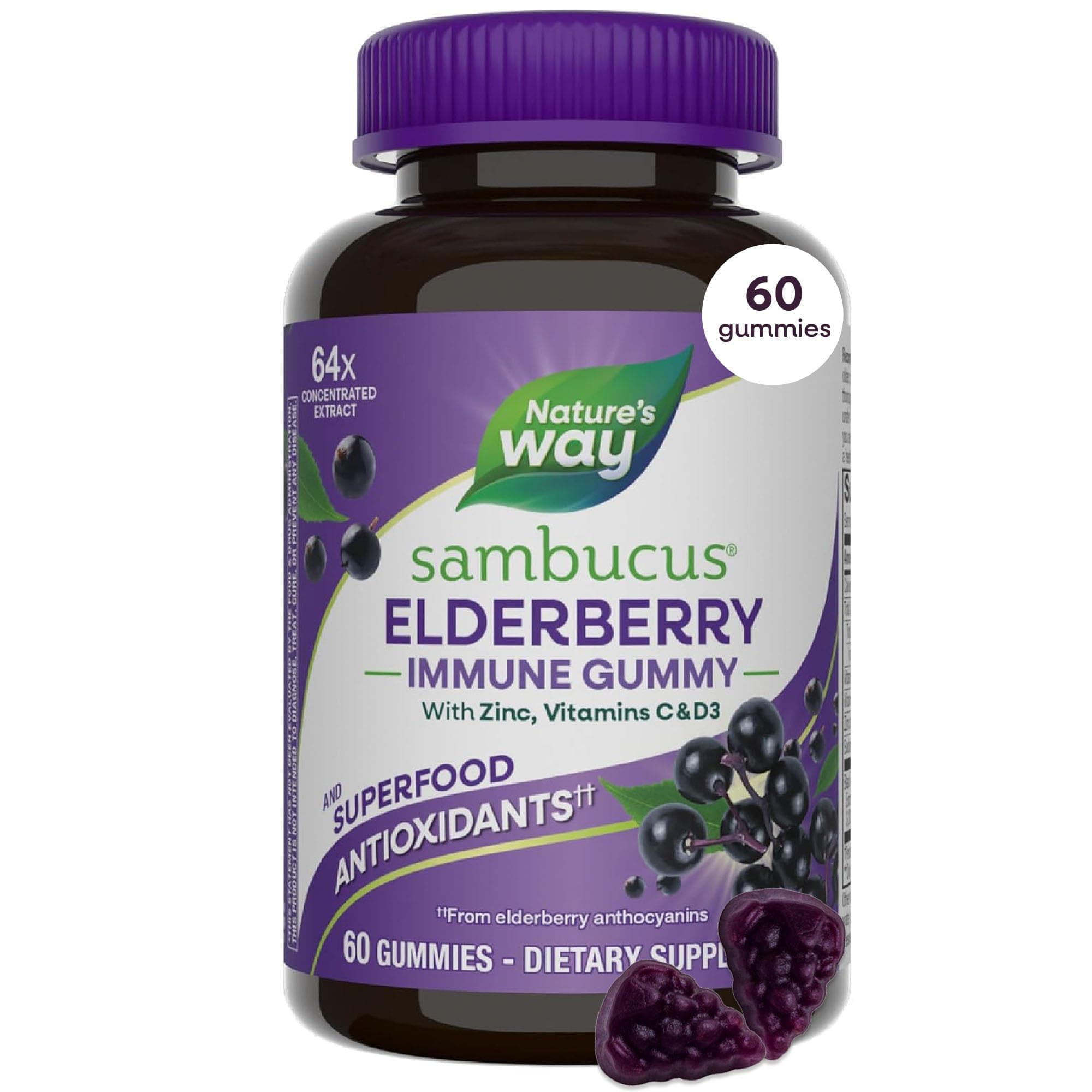 Nature'S Way SambucUS Elderberry Adult'S Immune Boost Gummies, 60 Gummies