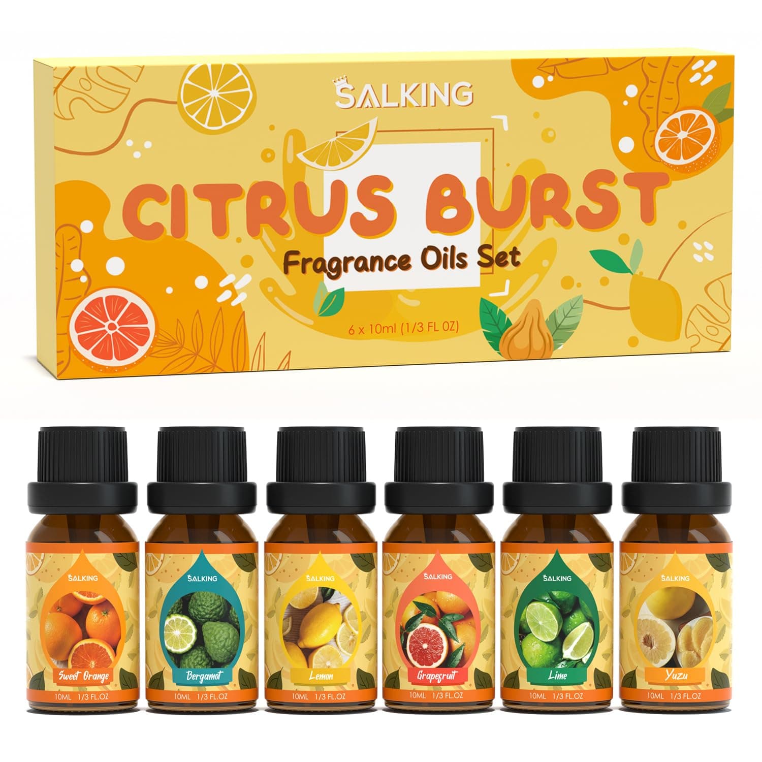 SALKING Citrus Burst Essential Oils, Fragrance Oils Gift Set, Diffuser Oils, Scented Oils for Soaps Candle Making - Sweet Orange, Bergamo, Lemon, Grapefruit, Lime, Yuzu