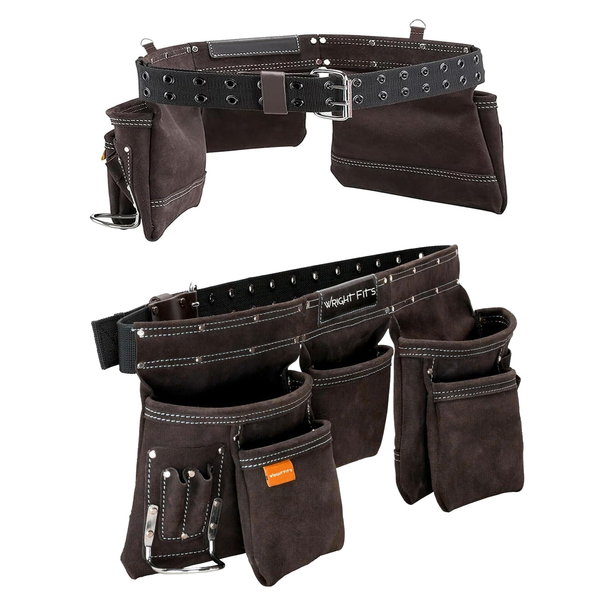 9 Pocket Leather Apron Tool Belt – Heavy Duty Double-Stitched Tool Pouch with Multi Pockets, Adjustable Waist Work Storage Organiser with Hammer Loop for Electricians & Carpenters
