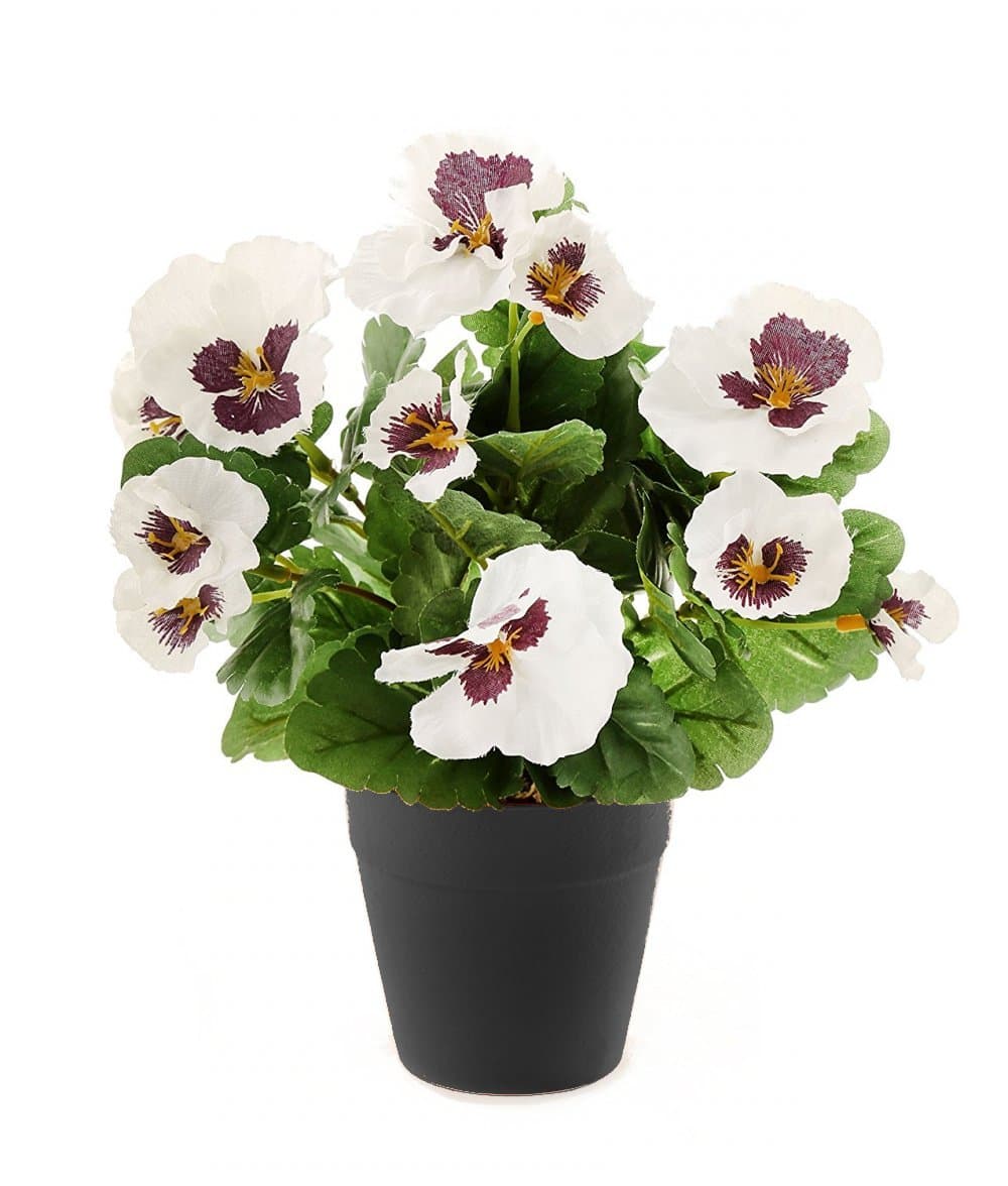 Best Artificial 30cm White Pansy Flower Plug Bedding Plant Bunch - Pot NOT Included