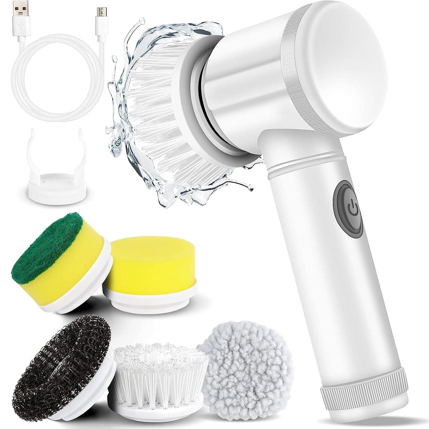 Electric Spin Scrubber,Cordless-Handheld Bathroom Scrubber,Power Spin Cleaning Brush with 5 Rotating Brush Heads,Rechargeable Multi-Purpose Scrubber for Tiles/Floor/Bathtub/Kitchen/Sink