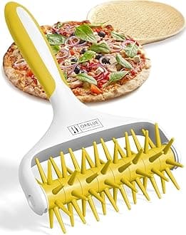 Orblue Pizza Dough Docker, Pastry Roller with Spikes, Pizza Docking Tool for Home & Commercial Kitchen - Pizza Making Accessories that Prevent Dough from Blistering, Yellow