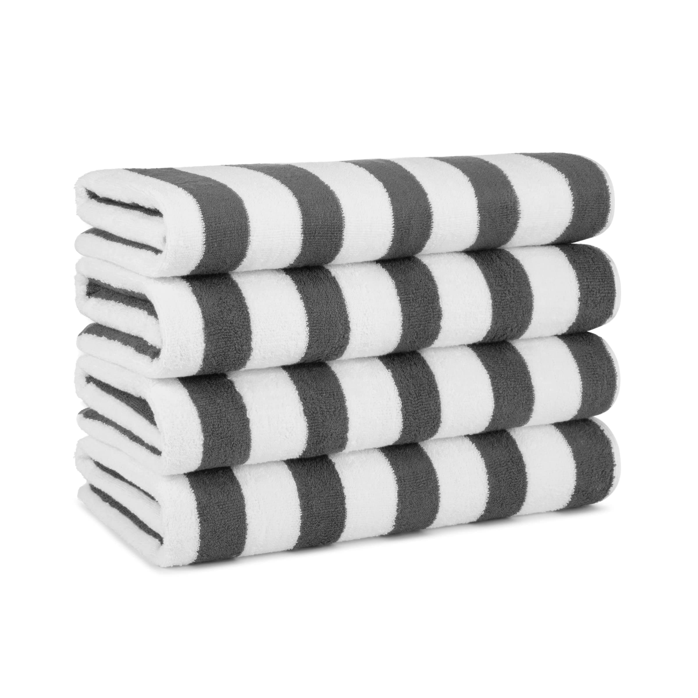 Arkwright Cali Cabana Stripe Beach Towel - Pack of 4 - Soft 100% Cotton Lightweight Quick Dry Terry Towels Set for Pool, Swim, and Hot Tub, 30 x 60 in, Grey