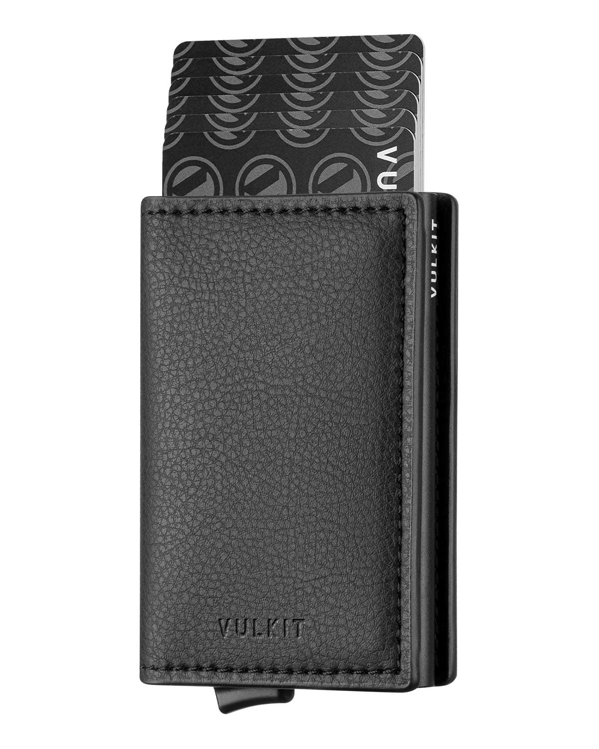 VULKIT Credit Card Holder for Men Leather Card Wallet RFID Blocking Pop Up Metal Bank Card Case with 3 Slots for Cards & Notes