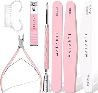 Nail File and Buffer Set, Pink Basic Prep Kit with Cuticle Clipper, Trimmer, Pusher, Brush, Manicure Care Kit for Natural and Acrylic Nails (7pcs)
