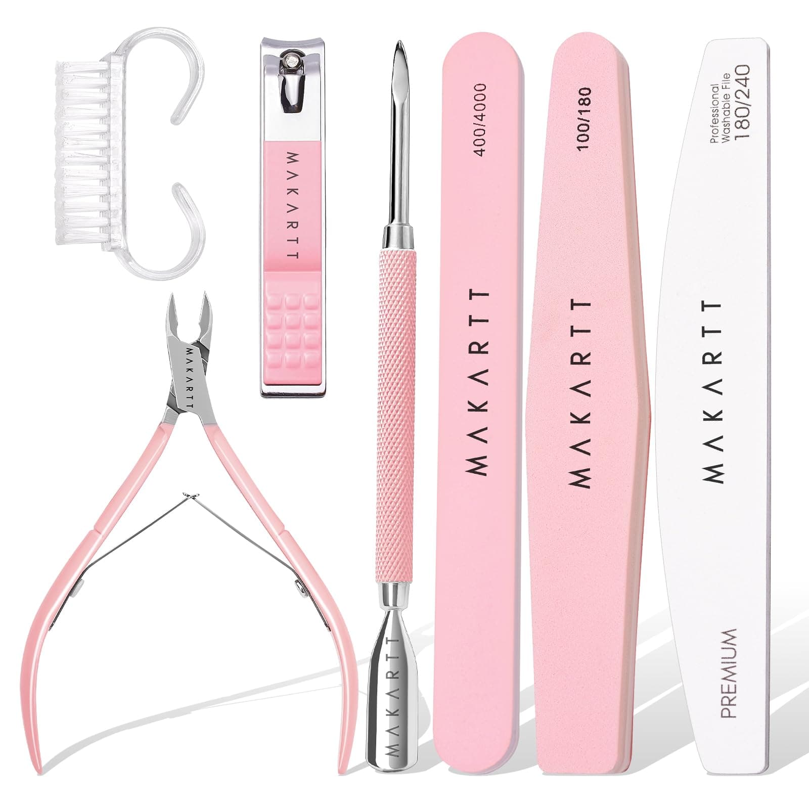 Makartt Nail File and Buffer Set Double Sided, Cuticle Remover Tool Set, Nail Buffer Kit Professional Stainless Steel Cuticle Nippers and Cuticle Pusher Nail Brush for Manicure Pedicure Tool