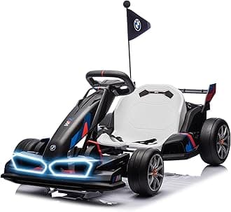 Licensed BMW Electric Go Kart, 36V Drift Kart with 600W Motor, Outdoor Driftable Kids Race Pedal Go Karting Car w/Adjustable Seat, Lights, for 6 Years Old, Black