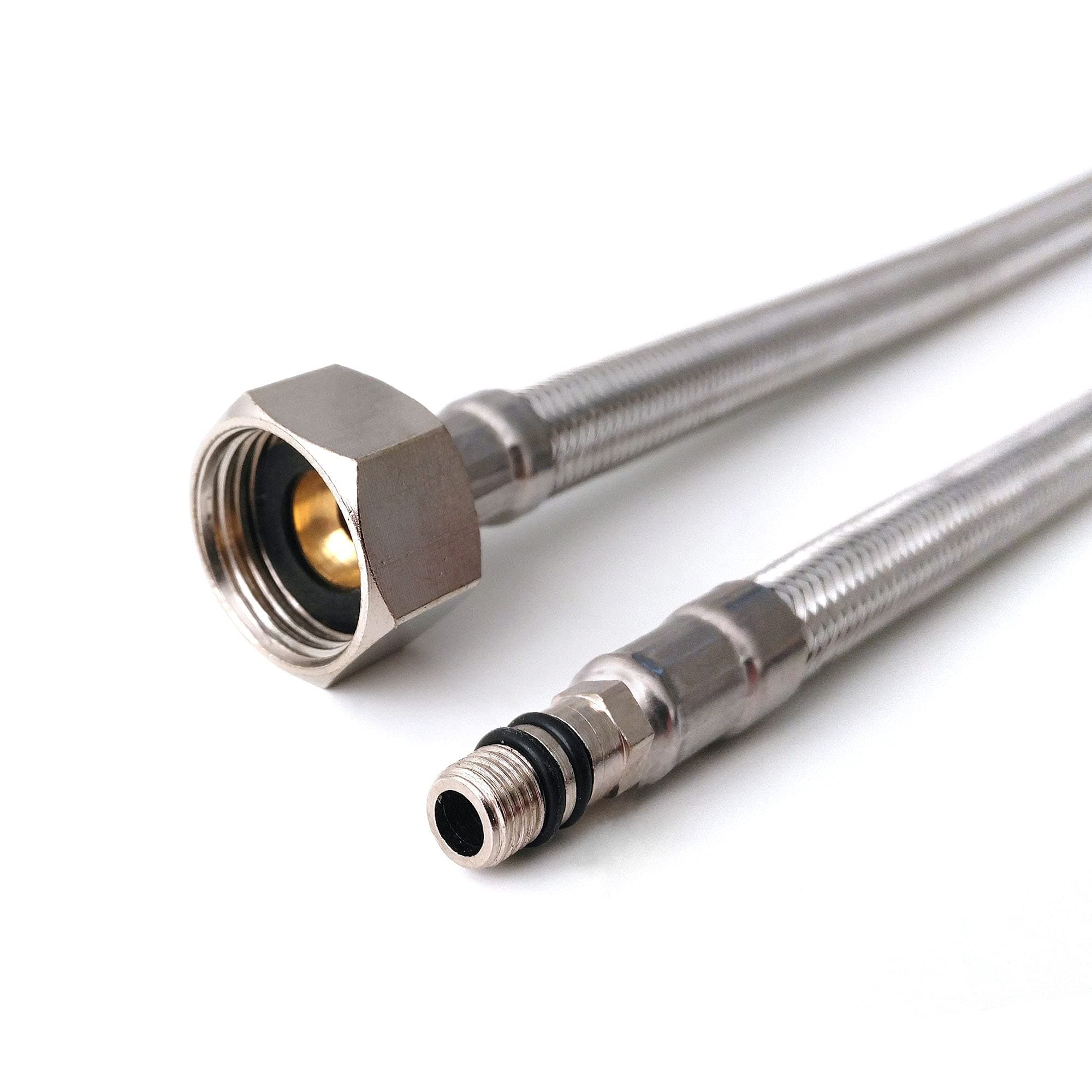 2X M8 (8mm) X 1/2 BSP Flexible Tap Connectors (300mm) Pair | Stainless Steel Braided Flexi Pipe Tails Hoses for Kitchen Bathroom Basin & Monobloc Mixer Taps | Durable & Water Leakproof