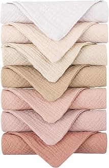 Baby Muslin Washcloths 7-Pack, 100% Cotton Baby Bath Washcloths, Soft & Absorbent Wash Cloths and Burp Cloths for Newborn Kids Girls & Boys, 11x11 inches