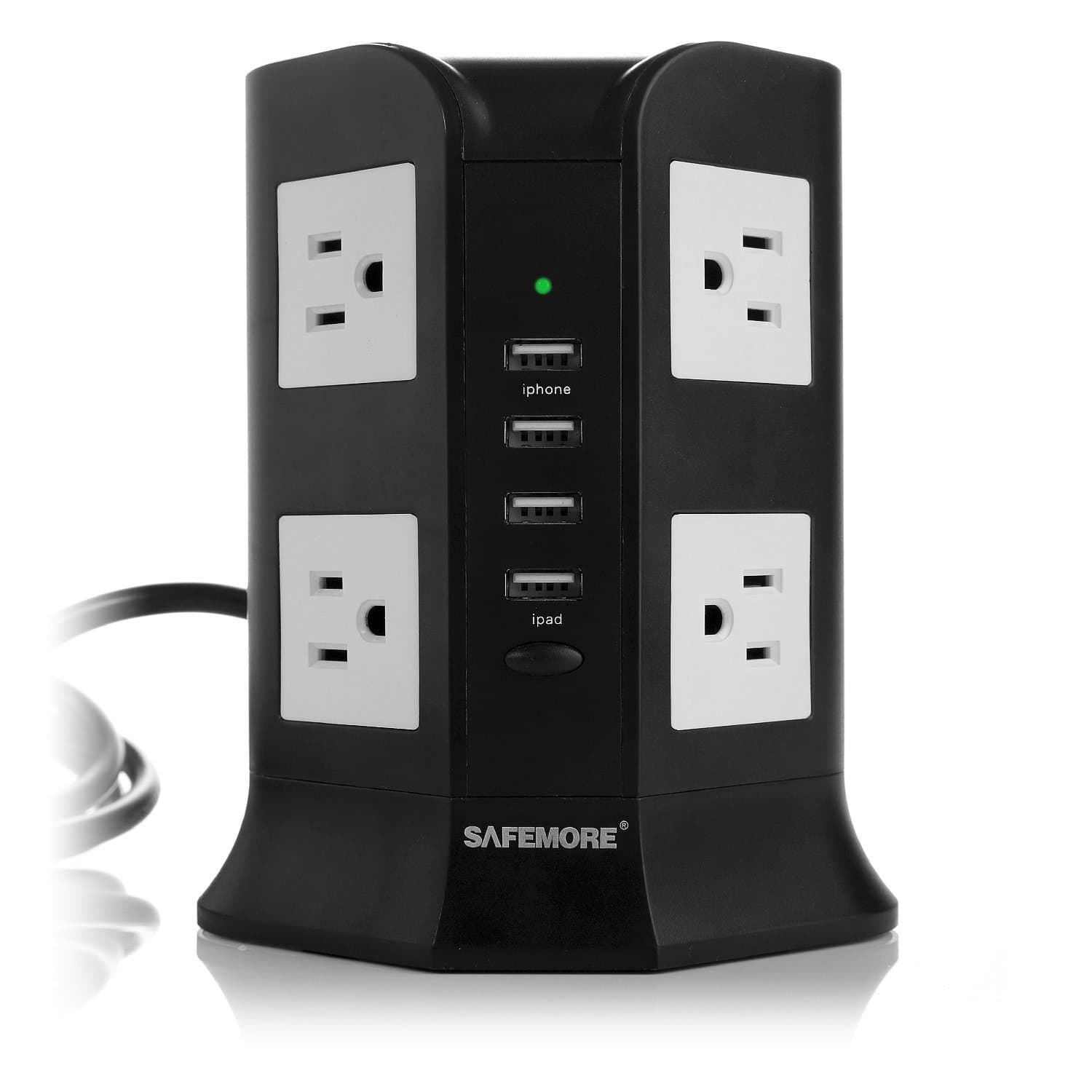 USB Power Strip 8-Outlet and 4 Smart USB Output Charging Station (Black and White)