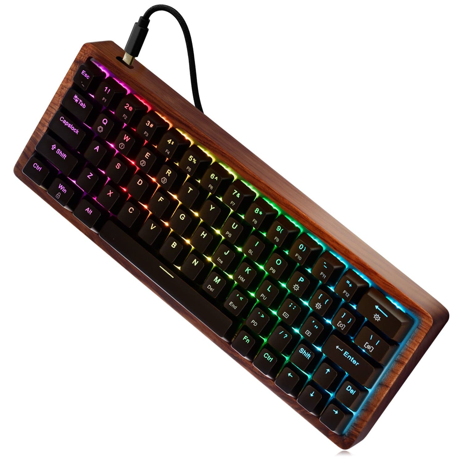 MAIDERN RGB Mechanical Gaming Keyboard,Hot-plugging Compact 64 Keys - Cherry MX Red Switches - RGB LED Backlit and Wooden Case for Mac PC Laptop (QWERTY US-Layout)