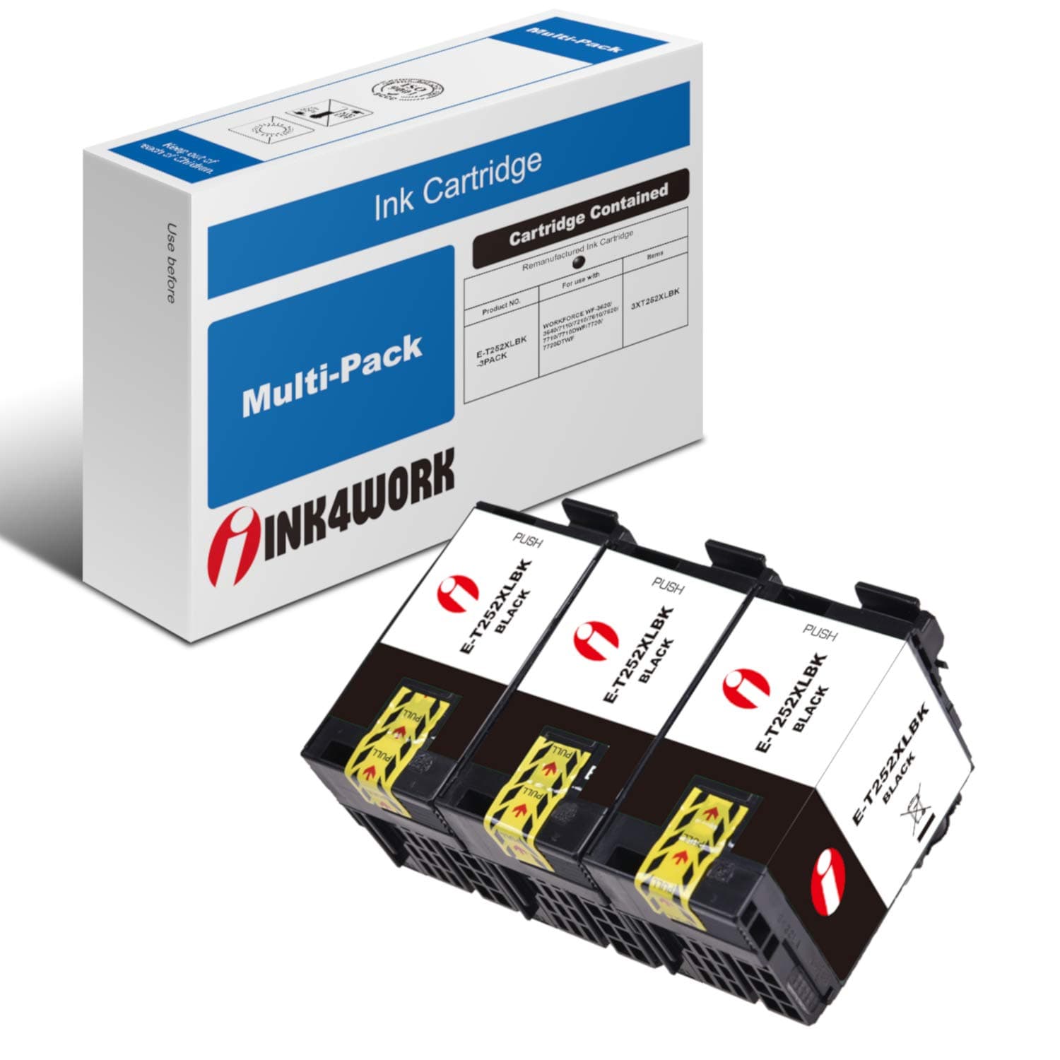 INK4WORK Remanufactured Ink Cartridge Replacement for Epson 252XL 252 XL T252XL Workforce WF-3640 WF-3620 WF-7110 WF-7210 WF-7610 WF-7620 WF-7710 WF-7720 (Black, 3-Pack)