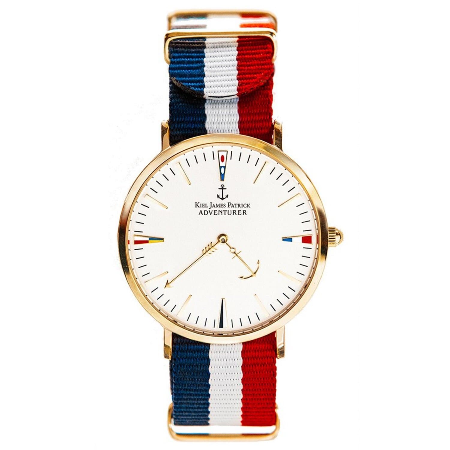 Kiel James Patrick Unisex Analog Quartz Watch with Leather Nylon Bracelet, Uhrenarmband-Farbe:Weiss NATO-Strap