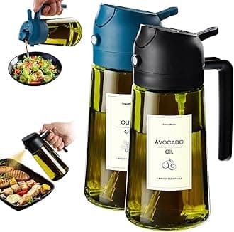 TrendPlain - Original 16oz/470ml Olive Oil Dispenser Bottle for Kitchen Gadgets and Air Fryer Accessories - Olive Oil Sprayer for Cooking w/Stickers - Black&Navy