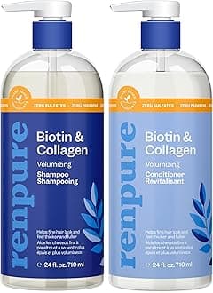 Biotin & Collagen Shampoo & Conditioner Set, Plant- Based - Nutrient Infused Formulas for Fuller, Thicker Looking Hair - For Fine Hair - Vitamin B7 (Biotin) & Collagen - 24 Fl Oz each, 2 Pack