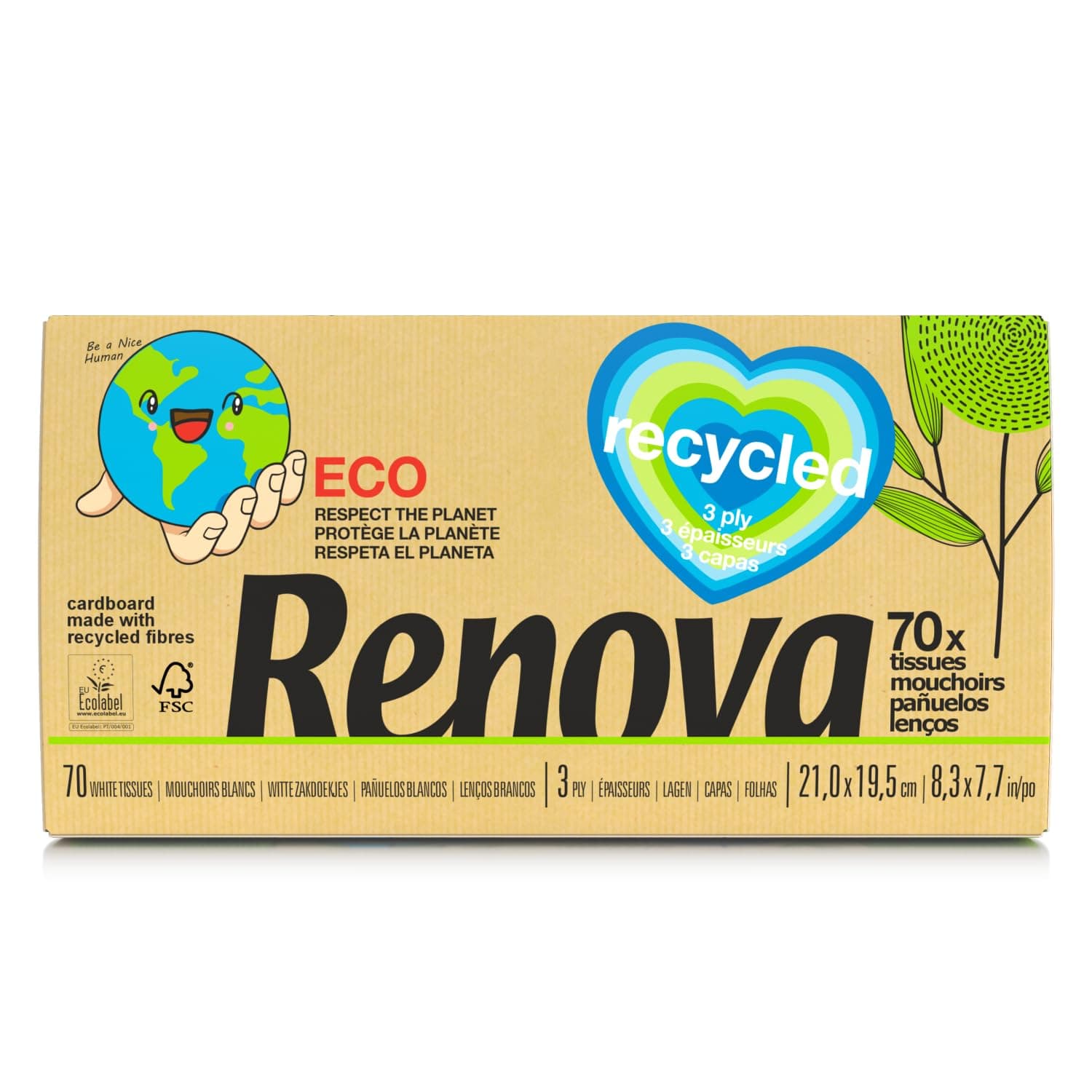 Renova 100% Recycled Facial Tissues 72 Sheets