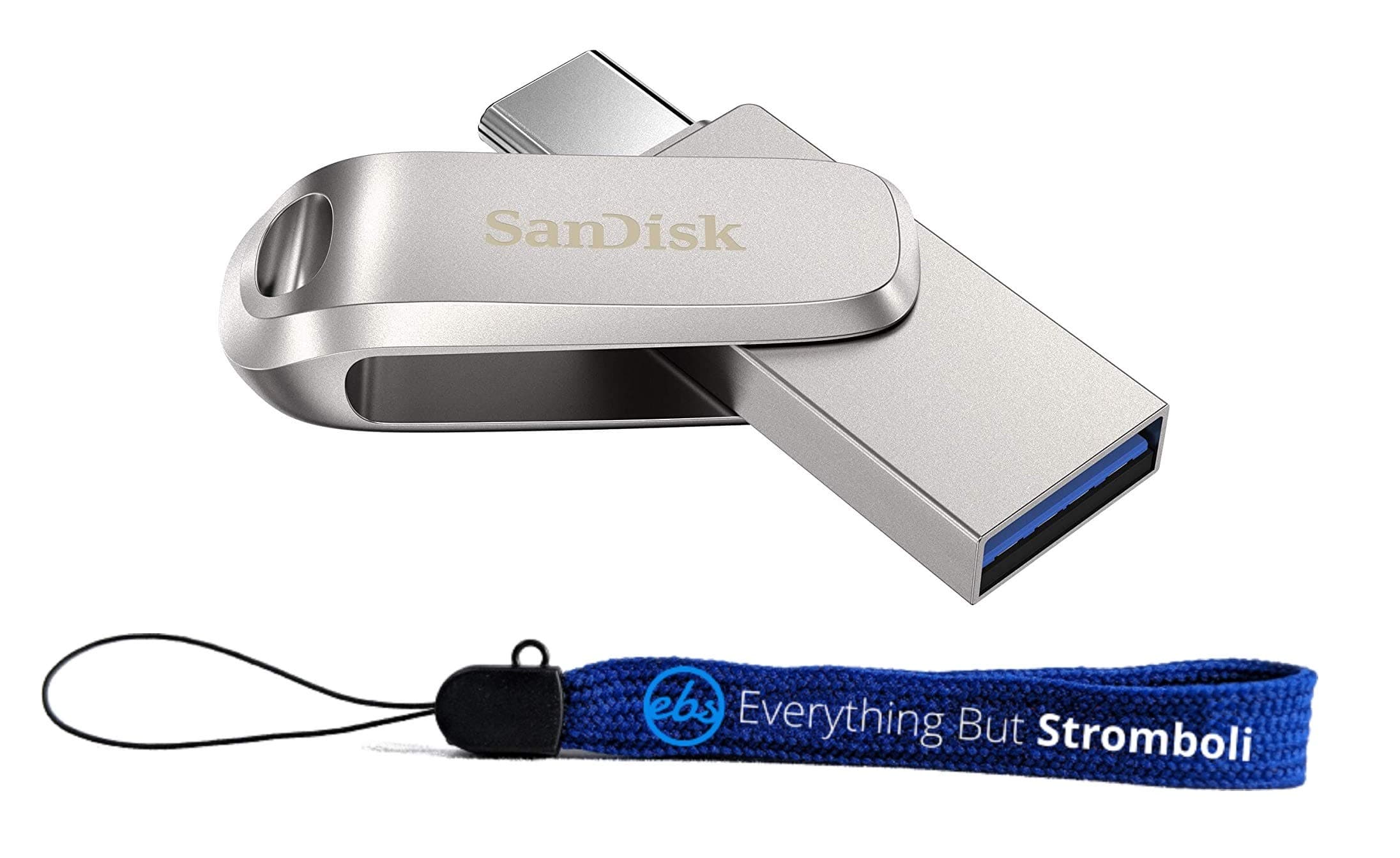 Everything But Stromboli SanDisk Ultra Dual Drive Luxe USB Type-C 64GB Flash Drive for Smartphones, Tablets, and Computers - High Speed USB 3.1 Pen Drive (SDDDC4-064G-G46) Bundle with (1) Lanyard