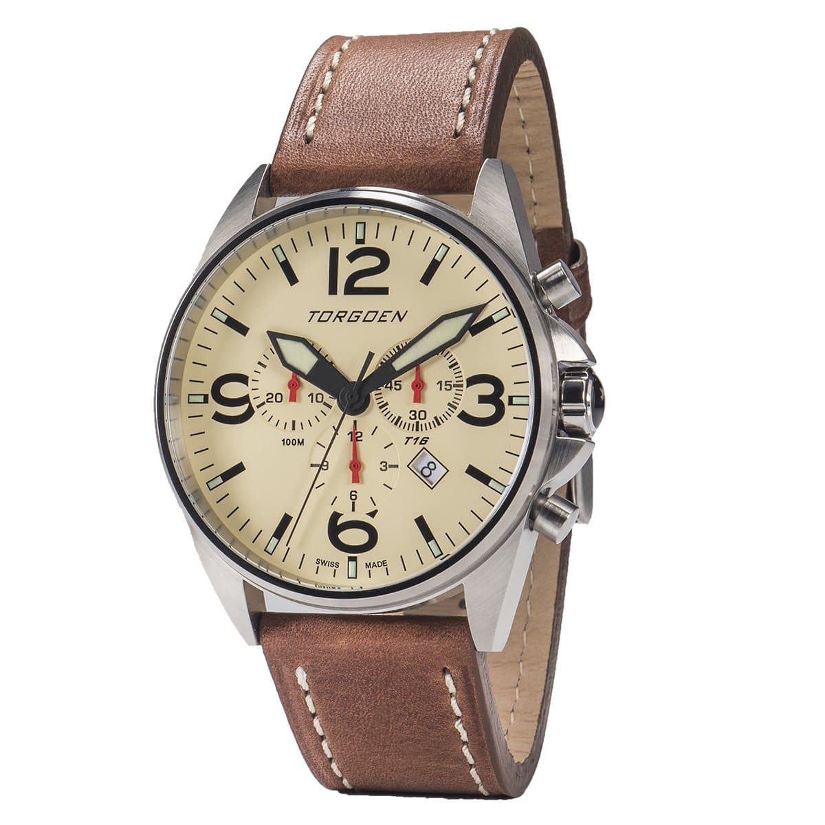 Torgoen T16 Cream Chronograph 44mm | Leather Strap