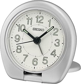 Sakai Travel Bedroom Alarm Clock, White/Metallic Silver