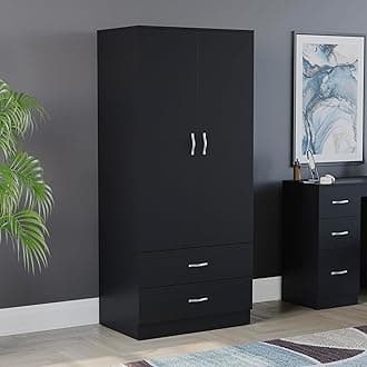Riano Wardrobe, With Shelf & Hanging Rail Bedroom Storage Furniture (Black, 2 Door & 2 Drawer)