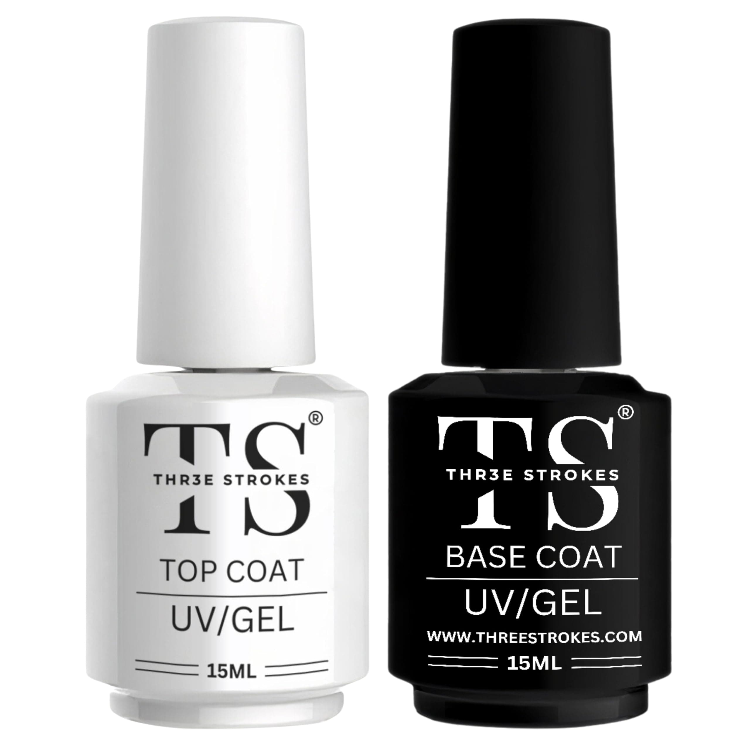 THR3E STROKES 2 Pcs 15Ml No Wipe Gel Top Coat And Base Coat Set - Soak Off Led Nail Lamp Gel Base Top Coat Finish Nail Art Design For Women. (Requires Uv Light)(Machine Se Sukhengi)