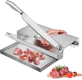 Meat Slicer Bone Cutter 20in，Manual Ribs Chopper for Chicken Fish or Beef，Stainless Steel Frozen Meat Slicer with Food Tray
