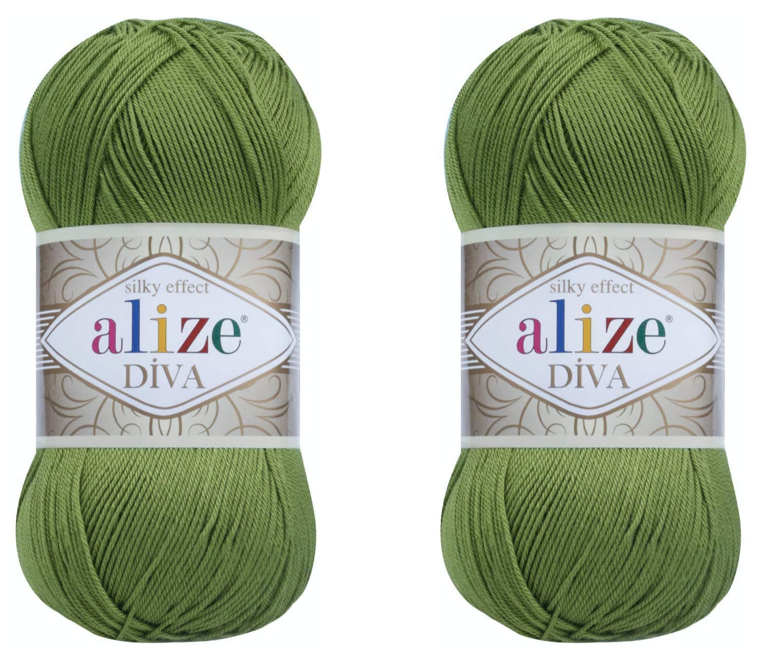 Alize Diva Hand Knitting Yarn - 100% Microfiber Acrylic With Silk Effect - Crochet Art Lace Craft - 2 Skeins, 200gr, 767 Yds (210-Green)
