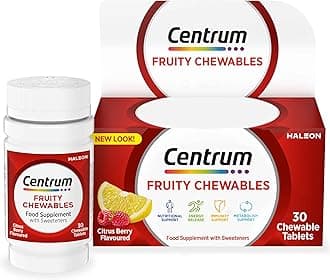 Centrum Fruity Chewables Multivitamin Tablets, chewy vitamins for adults, with 13 essential vitamins including vitamin C, D, and Zinc, 30 ct