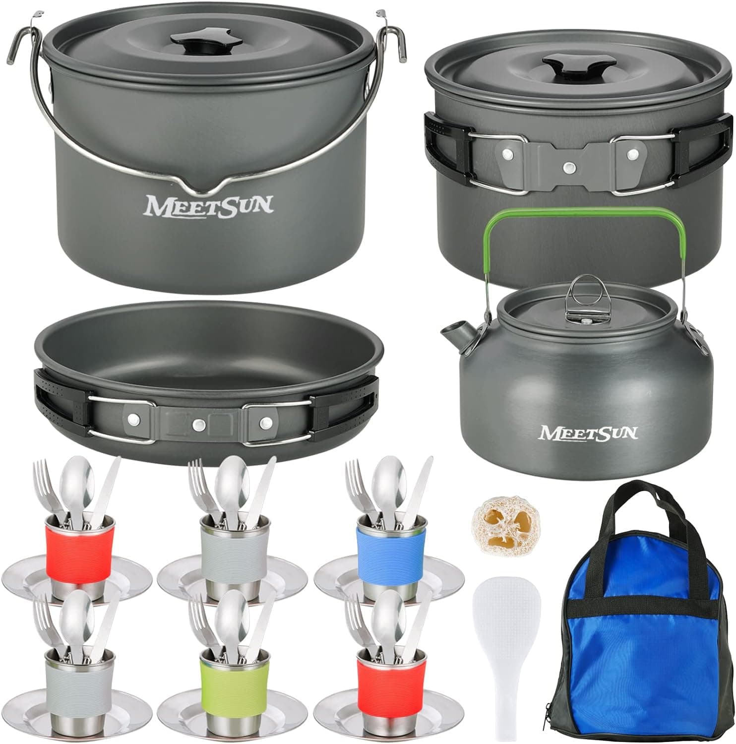 MEETSUN Camping Cooking Set 37 PCs,Large Size Hanging Pot with Camping Pots a...