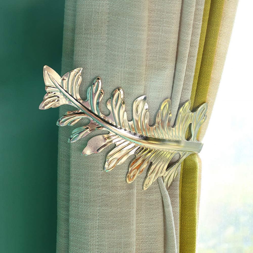 Curtain Holdbacks,Large Antique Leaf Design Curtain Drapery Holdbacks,U Shape Curtain Tieback Drape Holder Tie Back Metal Hook For Bedroom, Living Room - 1 Pair (Silver)