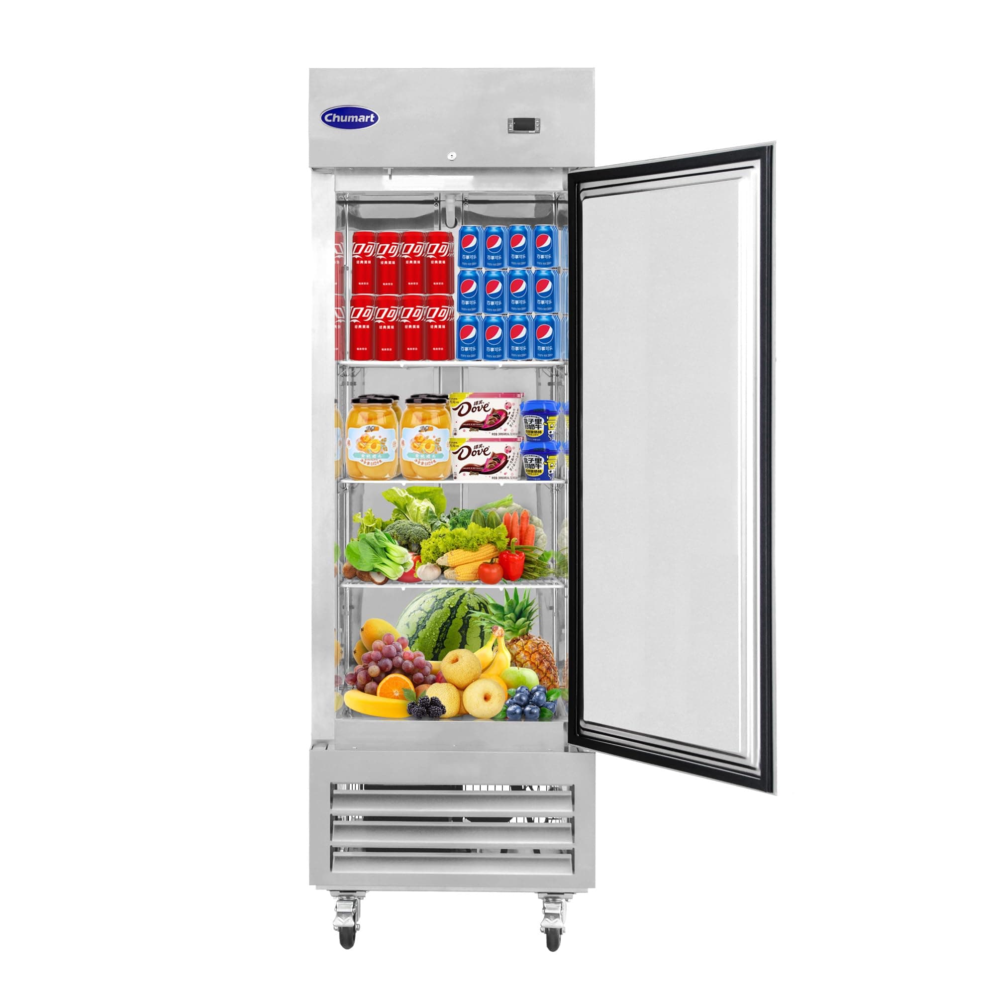 27" W Commercial Refrigerator Single Door 19 Cu.ft Commercial Fridge Fan cooling Stainless Steel Reach-in Refrigerator with Digital Thermostat for Restaurant, Bar, Commercial Use, etc