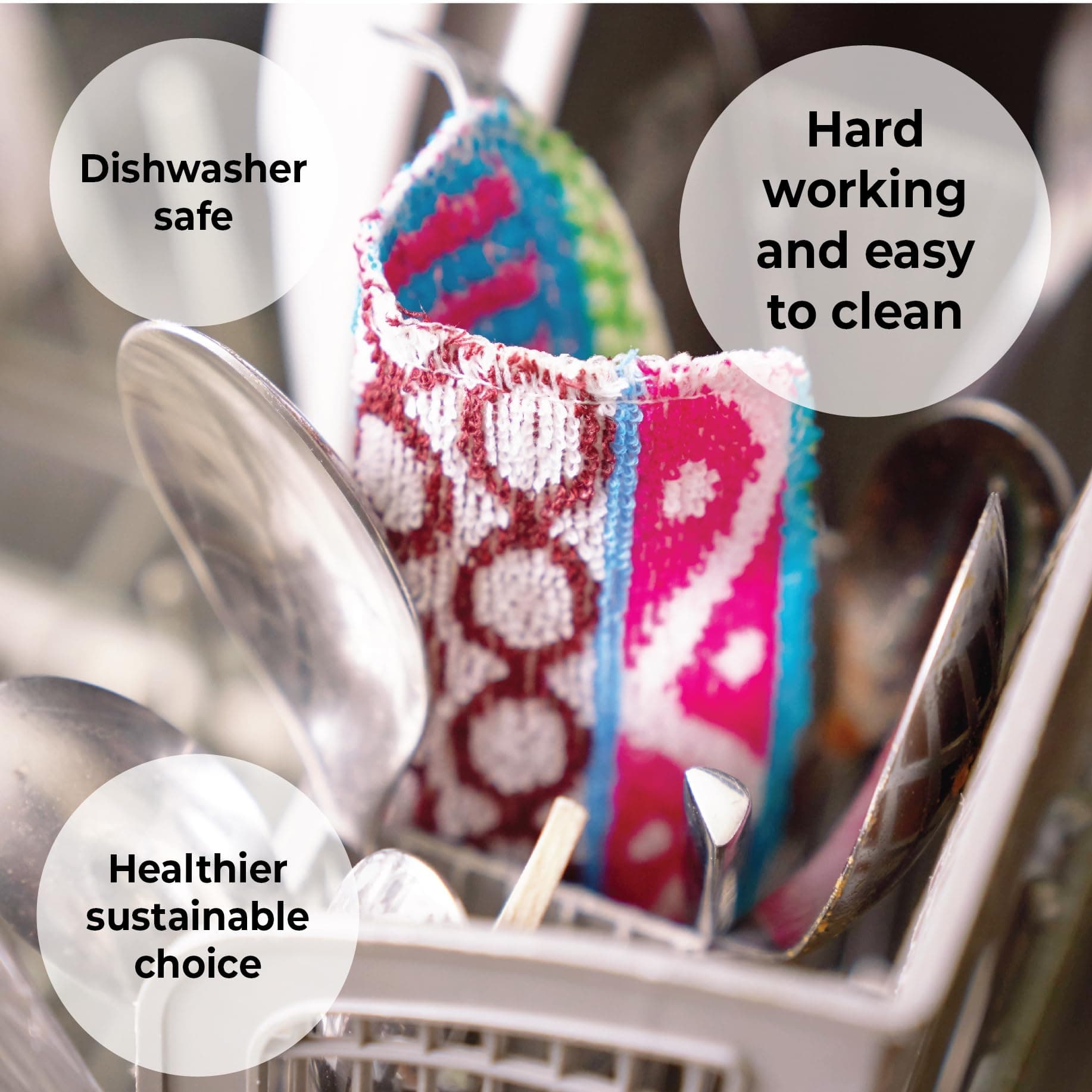 Skoy Scrub, 4-Pack Non-Scratching, Reusable Scrub for Kitchen and Household Use, Environmentally-Friendly, Dishwasher Safe, Monochromatic Colors