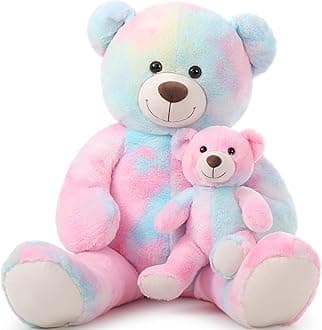 Tezituor Big Teddy Bear with Baby, 39 inch Large Mommy Teddy Bear with Baby, Giant Stuffed Bear for Kids, Girlfriend on Mother's Day, Valentine, Christmas, Baby Shower, Tie-dye Pink