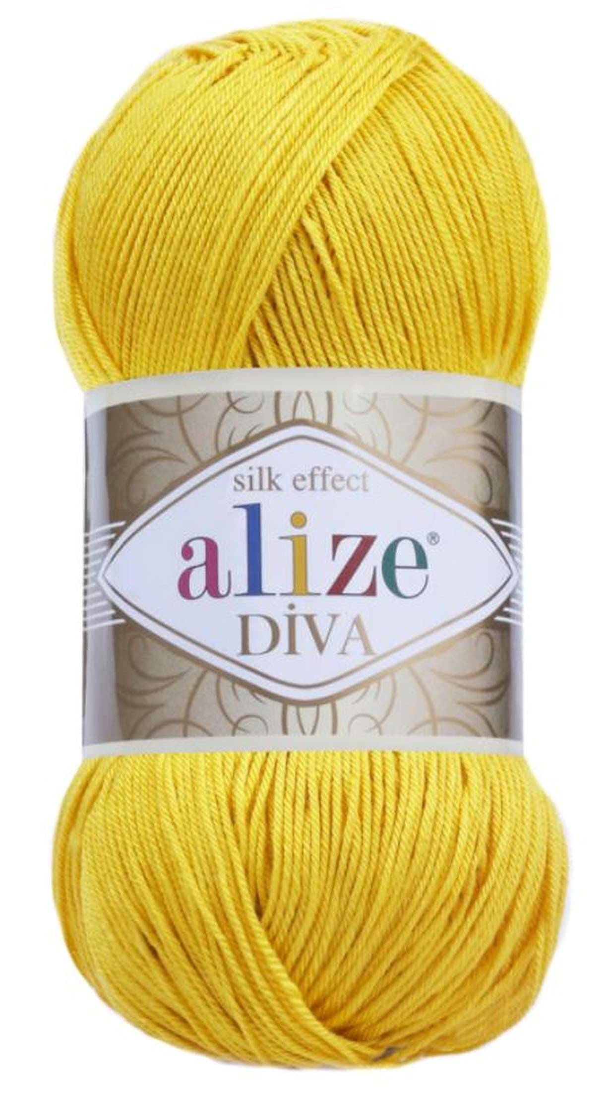 Diva Silk Effect 100% Microfiber Acrylic Yarn 1 Ball skeins 100gr 383yds Color (110 - Yellow)